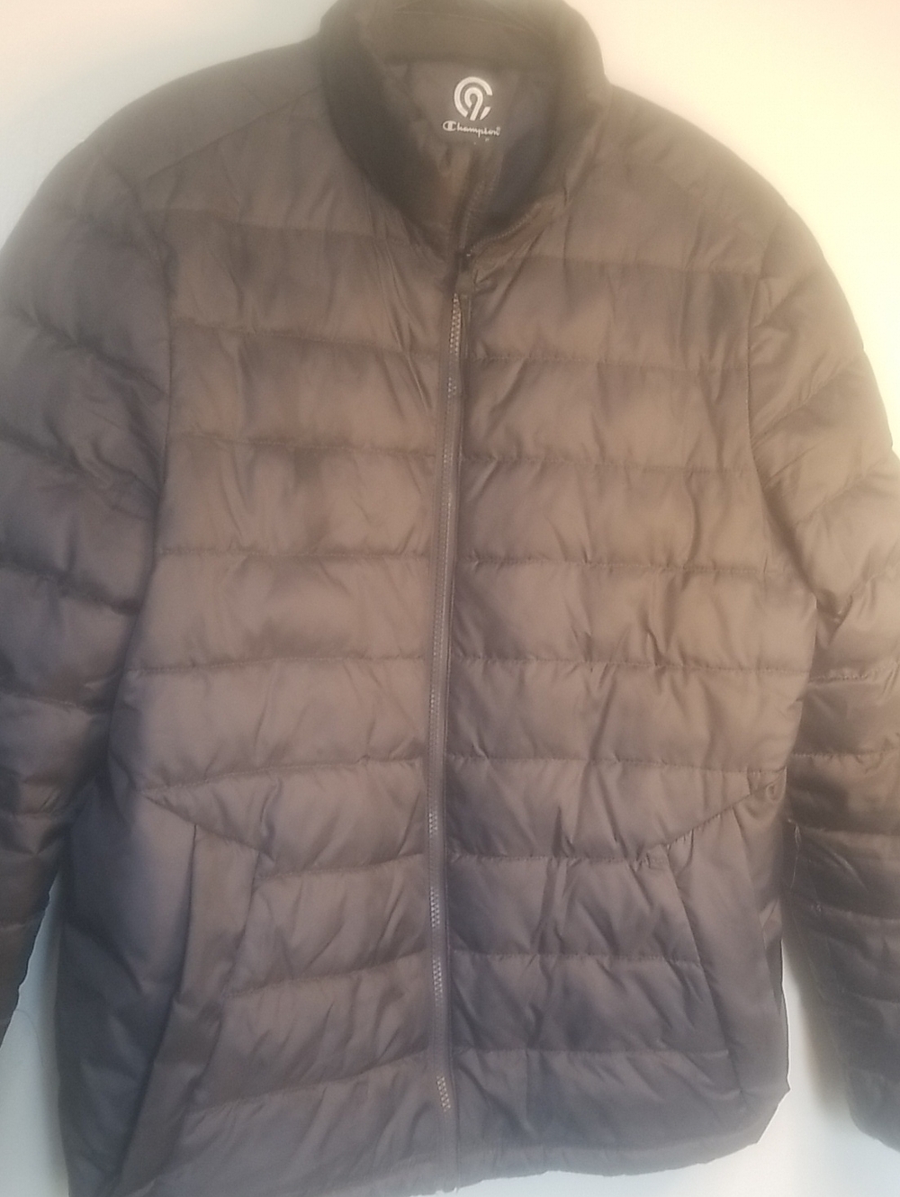 Champion Men's Black Quilted Puffer Jacket with Stand Collar
